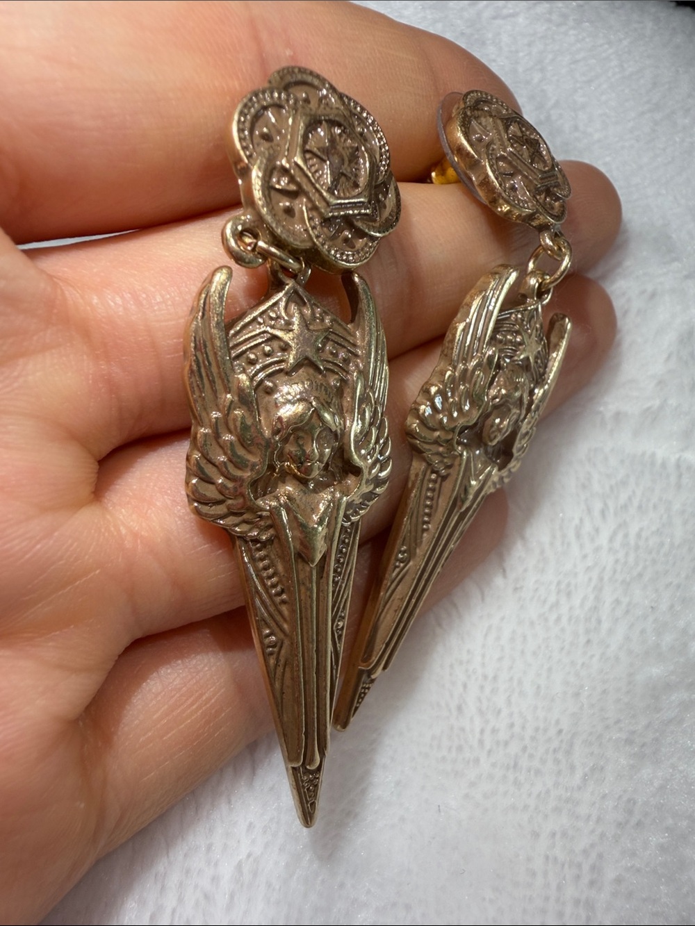 Gold Angel Wing Drop Earrings - Women's Jewelry - Picture 6 of 6